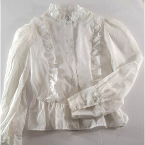 Vintage Girls Top White Ruffled Swiss Dot Long Sleeve Oh Really Blumenthal 10